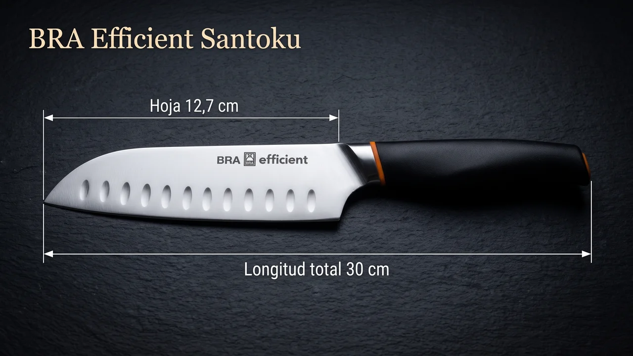 Medidas del santoku BRA Efficient: hoja de 12,7 cm y 30 cm de longitud total