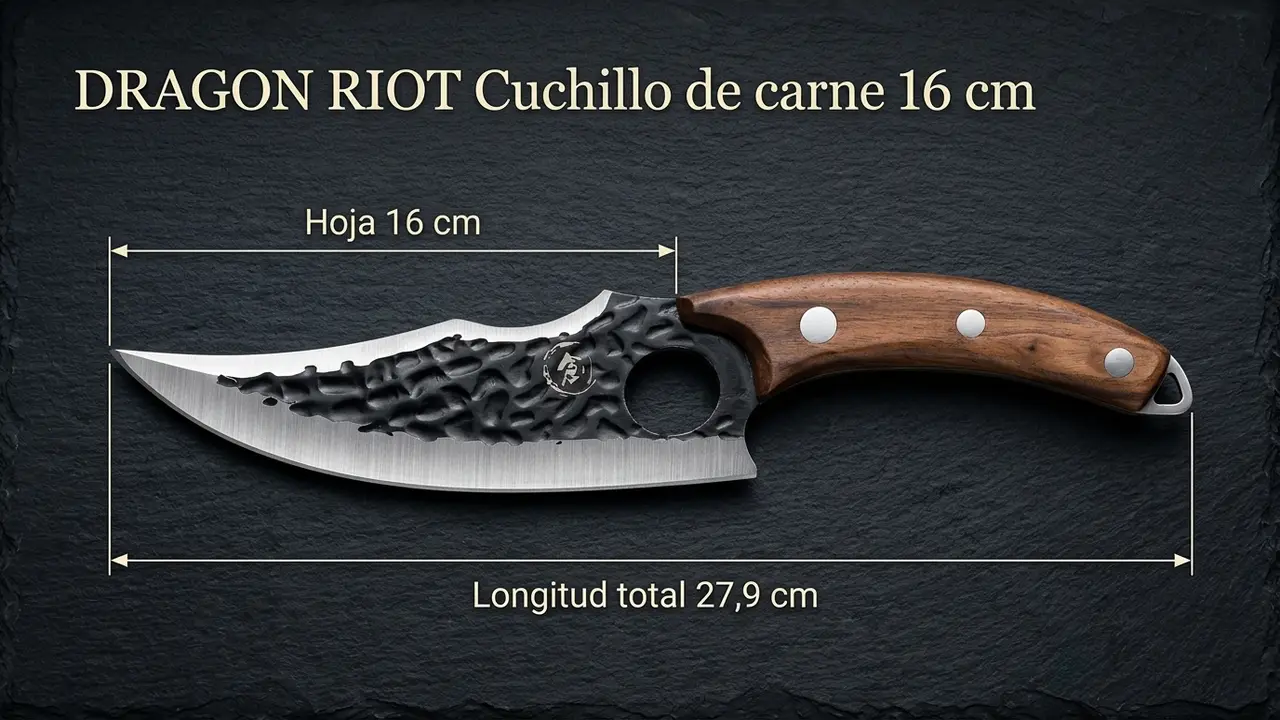 Cuchillo de carne DRAGON RIOT de 16 cm acotado: hoja forjada de 16 cm y 27,9 cm de longitud total