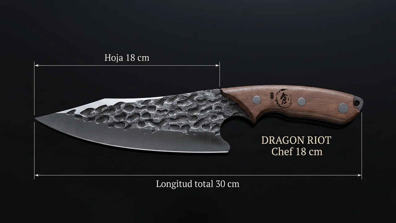 Cuchillo de chef DRAGON RIOT de 18 cm acotado: hoja forjada de 18 cm y 30 cm de longitud total