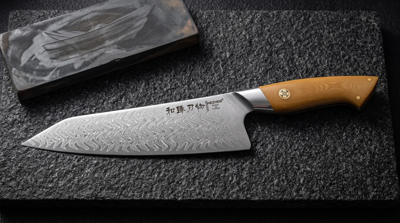 HEZHEN Cuchillo de Chef Damasco 22 cm (mango Micarta)