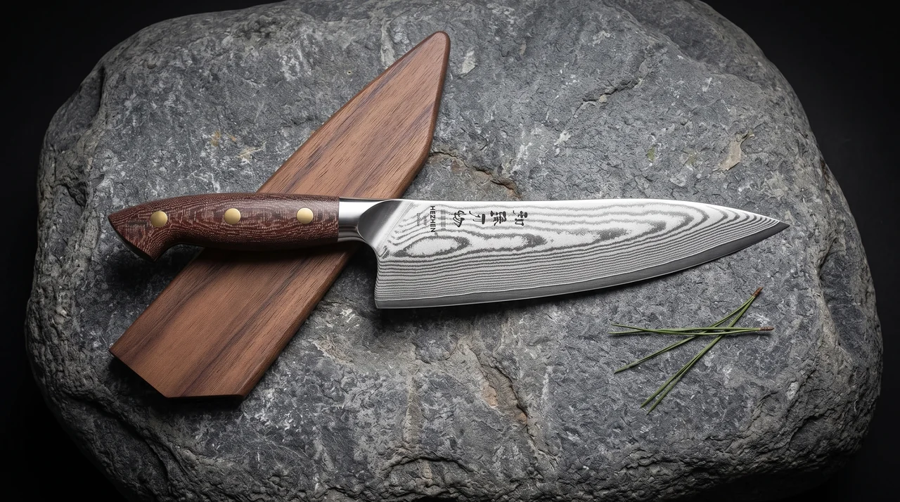 HEZHEN Cuchillo de Chef Damasco 21 cm (funda de nogal)