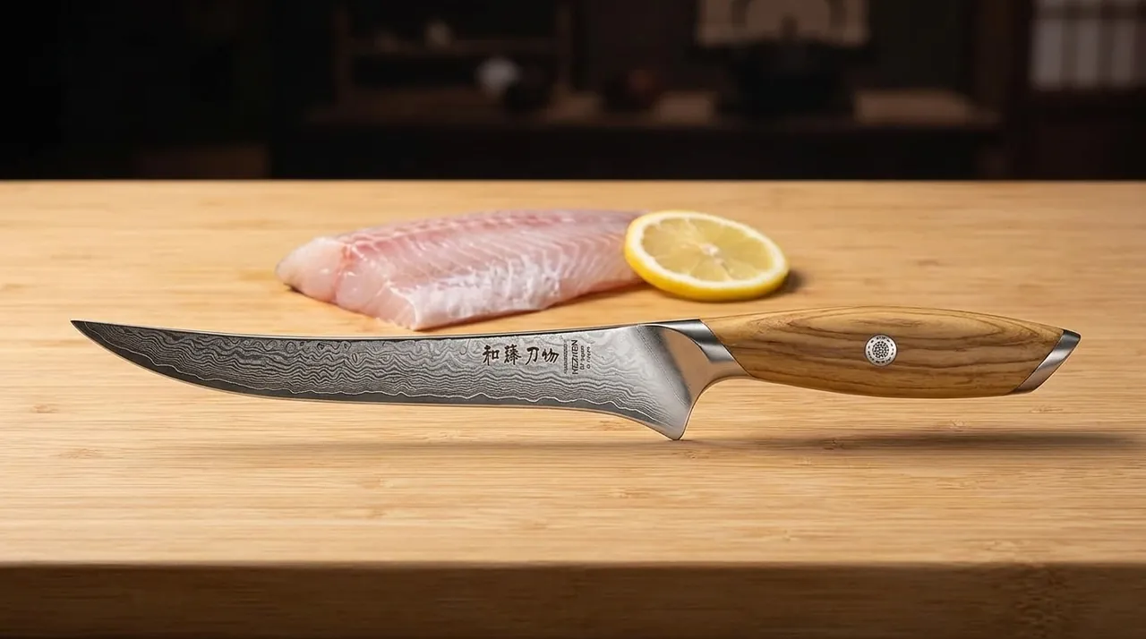 HEZHEN Cuchillo de Filete 18,7 cm (Damasco 73 capas)