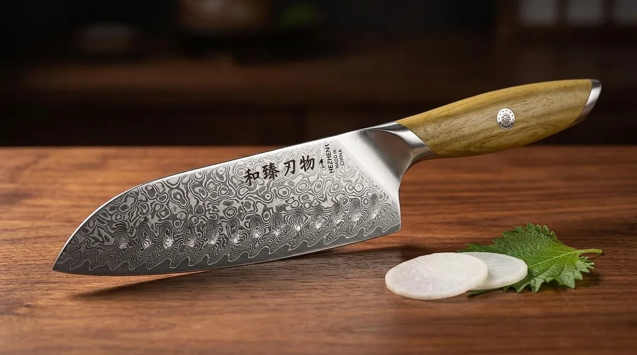 HEZHEN Santoku 18 cm (Damasco 73 capas, acero en polvo)