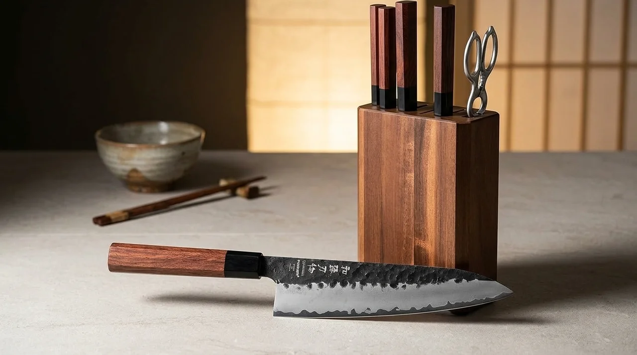 HEZHEN Set 7 Piezas con Bloque de Acacia (Kurouchi)