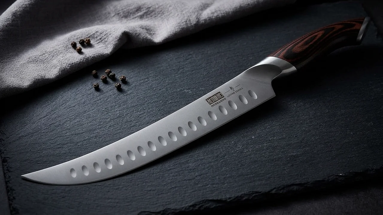 Cuchillo brisket japonés HOSHANHO de 25 cm con valles granton y mango de pakkawood
