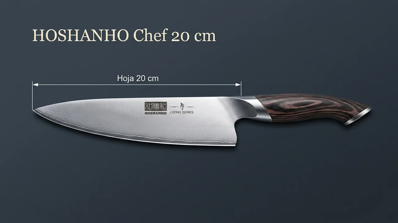 Chef HOSHANHO acotado: hoja ancha de 20 cm medida del filo al talón