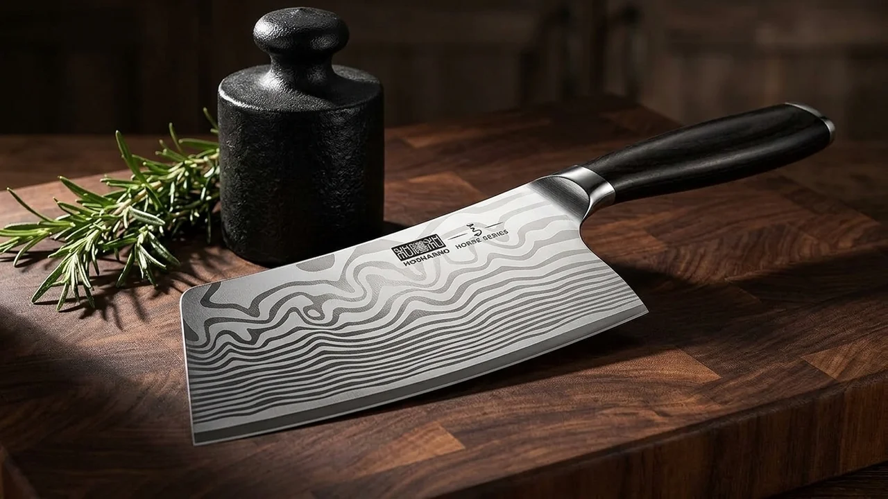 Cuchillo de carne japonés HOSHANHO de hoja ancha y mango de pakkawood