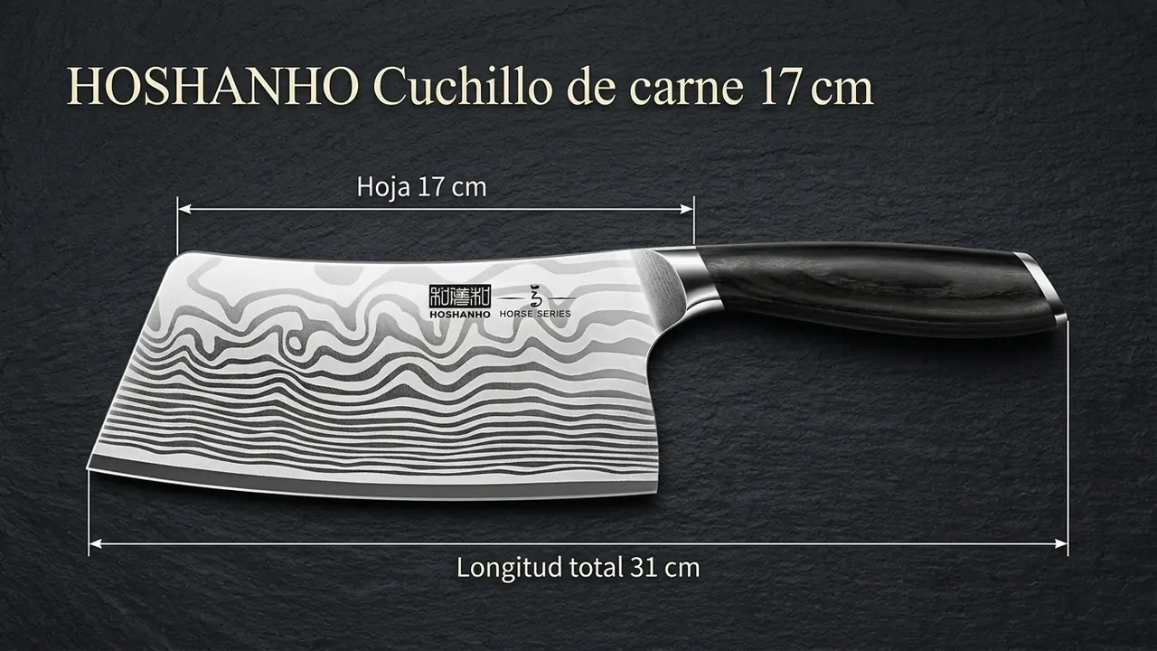 Medidas del cuchillo de carne HOSHANHO: 17 cm de hoja y 31 cm de longitud total