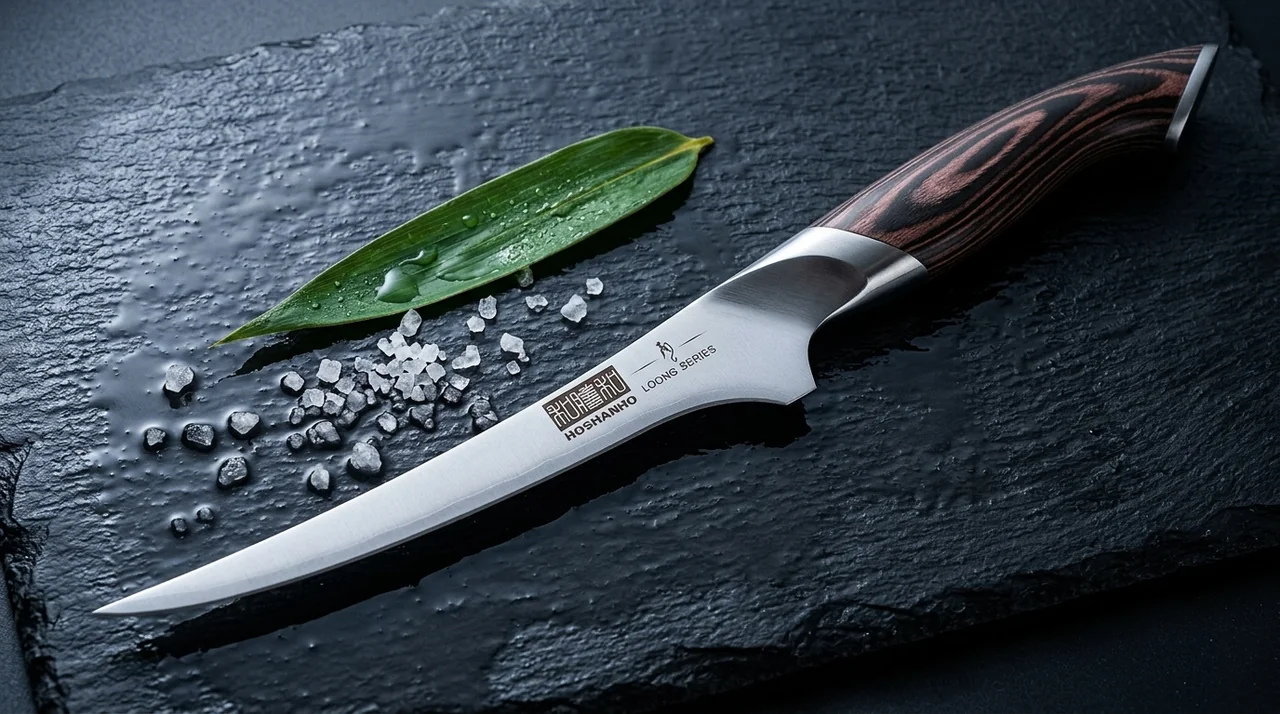 Cuchillo de pescado japonés HOSHANHO de hoja fina y mango de pakkawood
