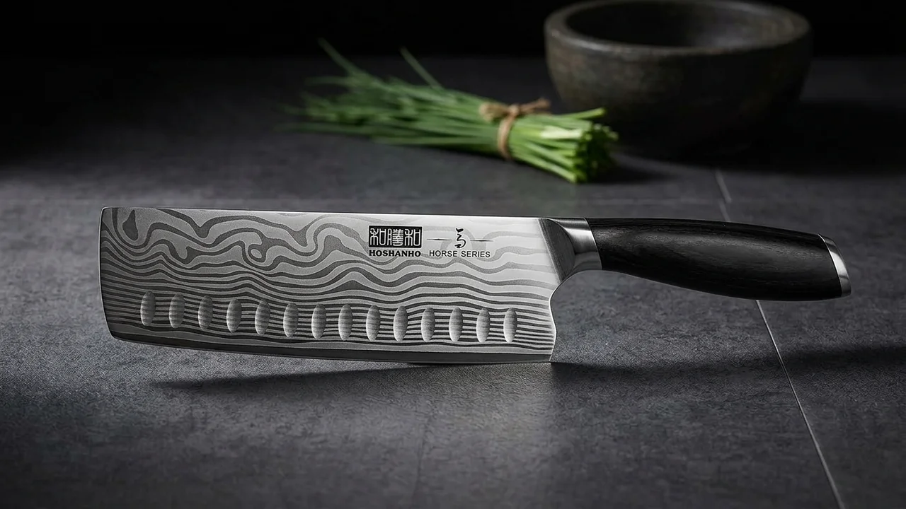 Cuchillo nakiri japonés HOSHANHO de acero en polvo con mango de pakkawood