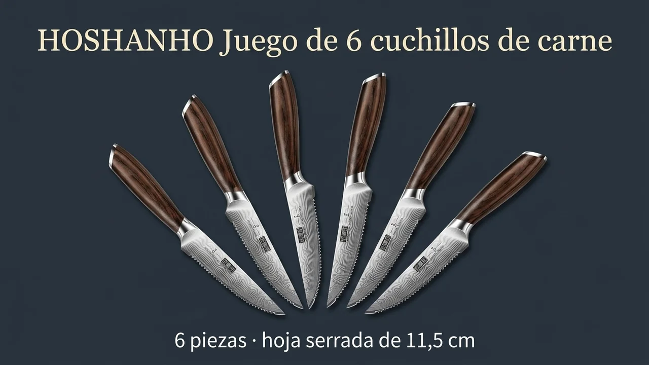 Las seis piezas del juego de carne HOSHANHO, con hoja serrada de 11,5 cm