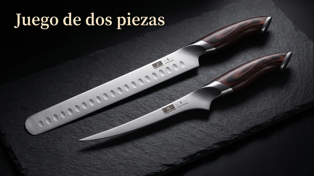 Las dos piezas del juego de trinchar HOSHANHO Loong sobre piedra oscura