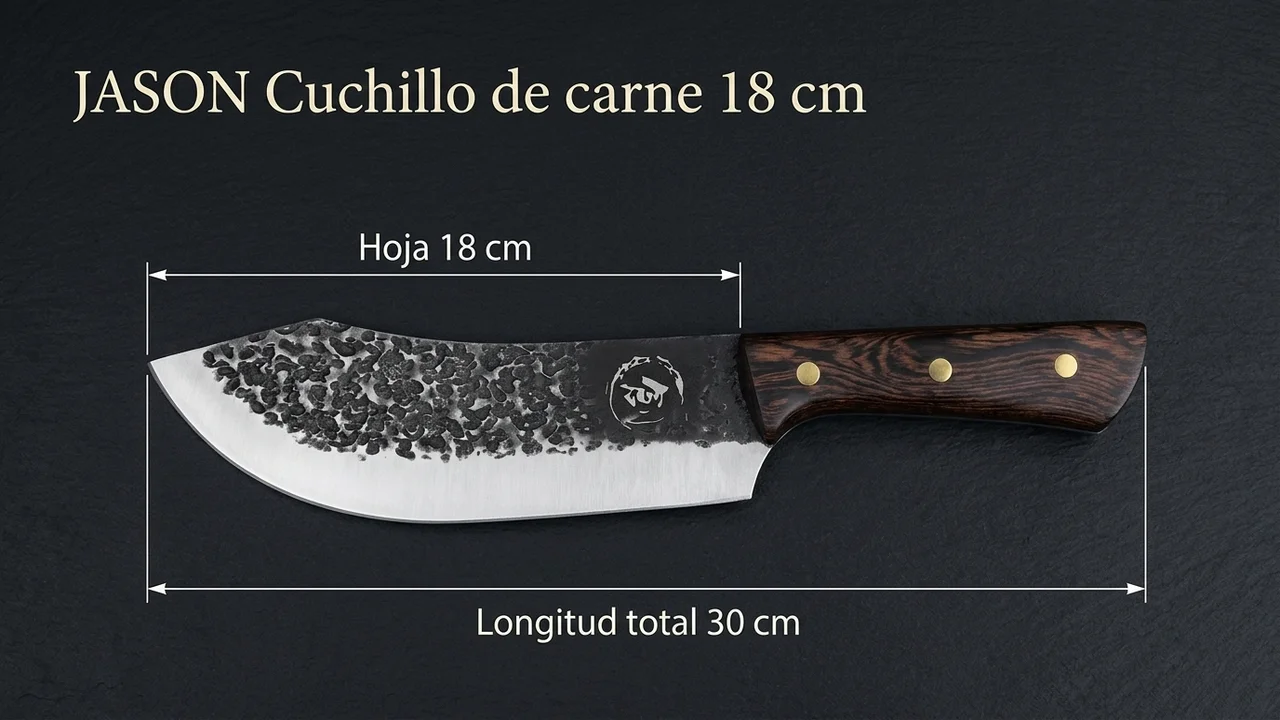 Cuchillo de carne JASON de barbacoa acotado: hoja forjada de 18 cm y 30 cm de longitud total