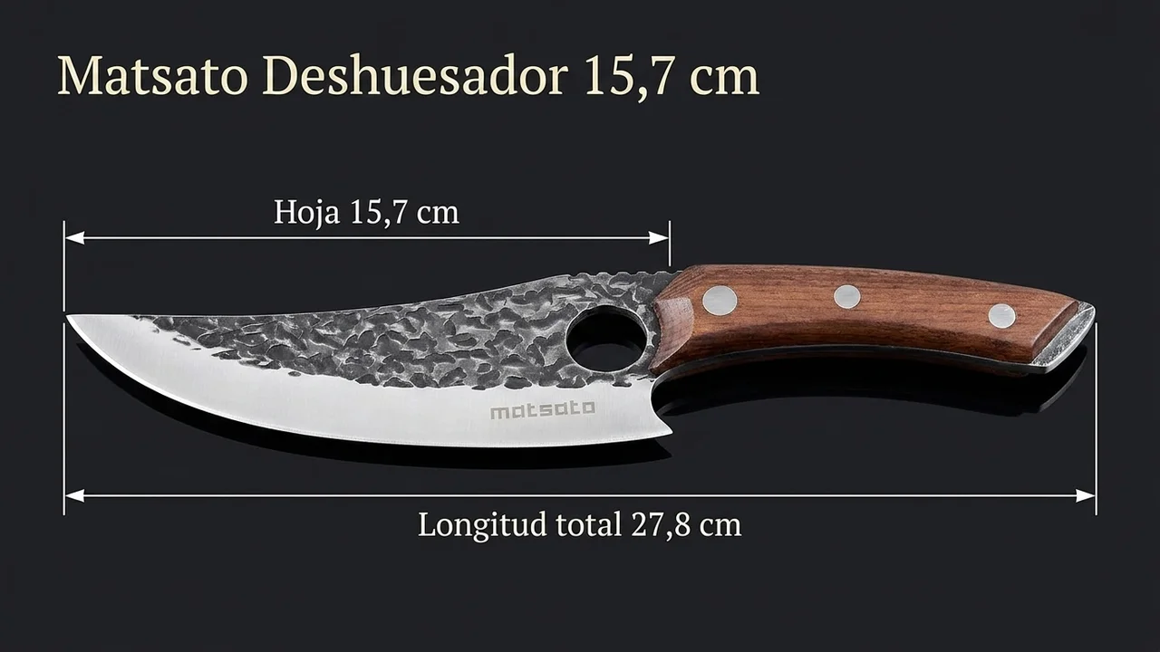 Deshuesador Matsato acotado: hoja curva de 15,7 cm y 27,8 cm de longitud total