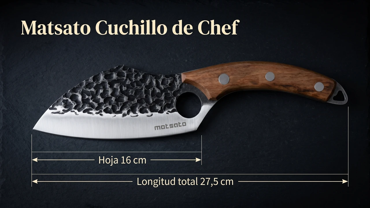 Medidas del chef Matsato acotadas: hoja de 16 cm y 27,5 cm de longitud total