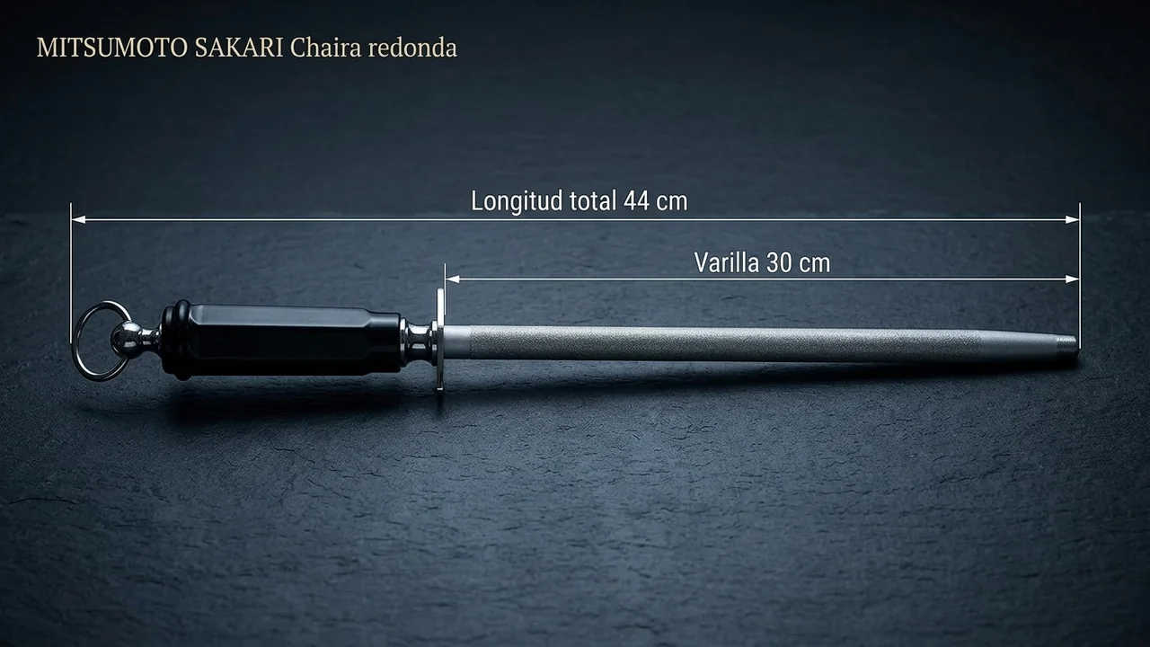 Chaira redonda de diamante MITSUMOTO SAKARI acotada: 44 cm totales con varilla de 30 cm