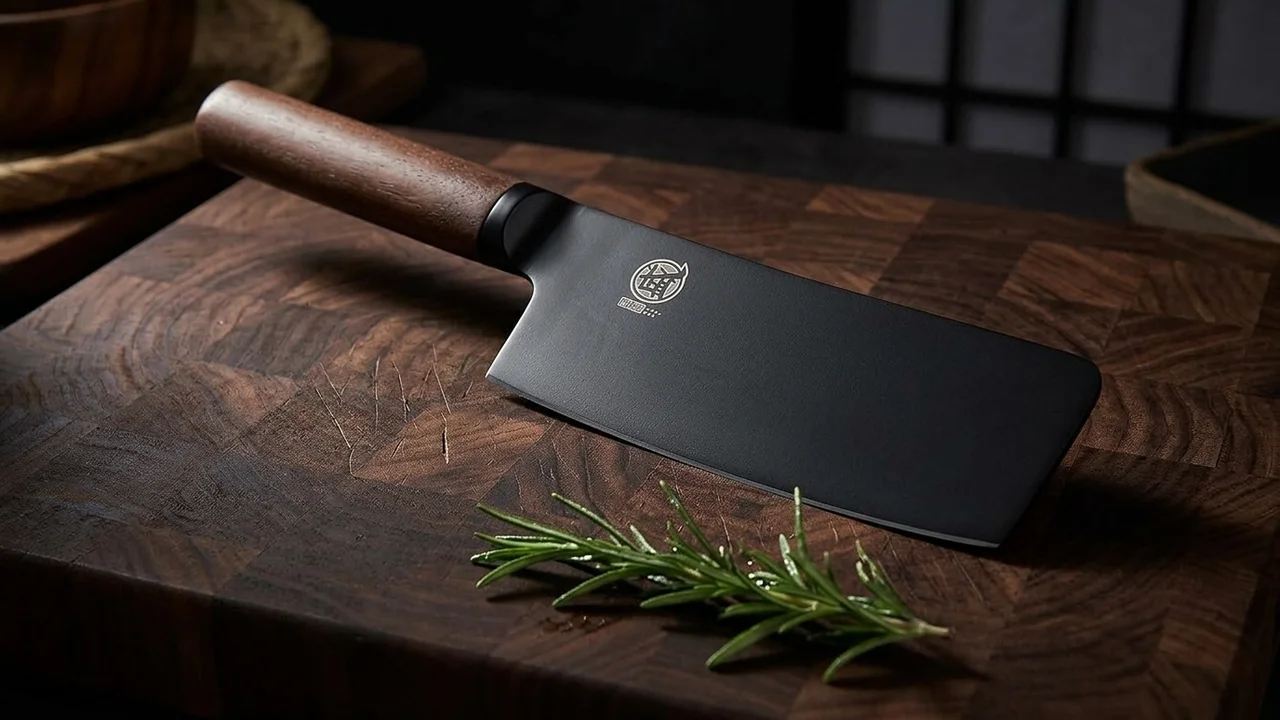 Cuchillo deshuesador japonés Mitsumoto Sakari de hoja negra de titanio con mango de nogal
