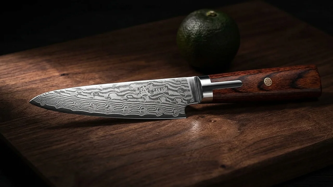 Cuchillo pelador japonés Mitsumoto Sakari de damasco acero en polvo S301 con mango pakkawood