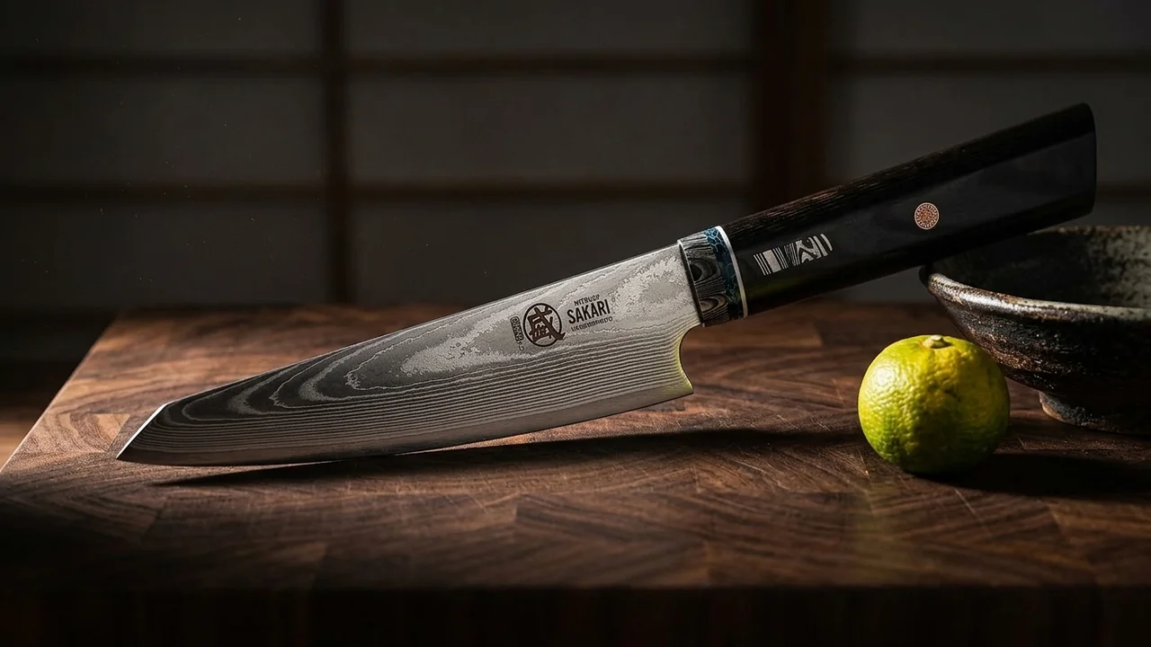 Cuchillo petty japonés Mitsumoto Sakari de acero en polvo HAP40 con mango de micarta