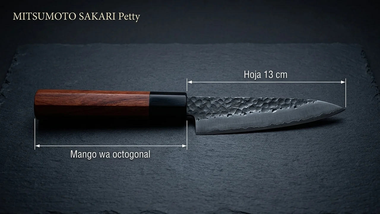Petty MITSUMOTO SAKARI acotado: hoja corta de 13 cm y mango wa octogonal de palisandro