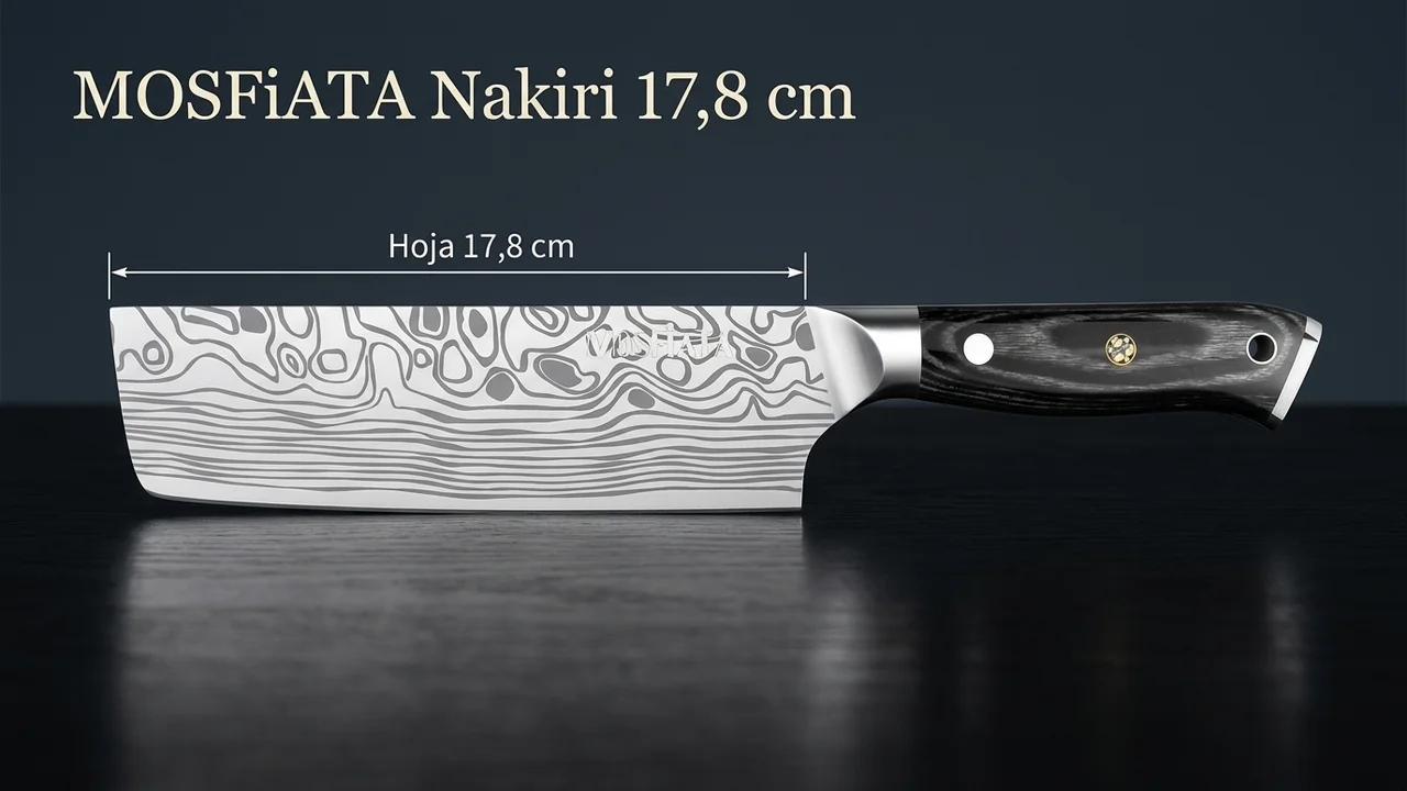Nakiri MOSFiATA acotado: hoja rectangular de 17,8 cm medida del filo al talón