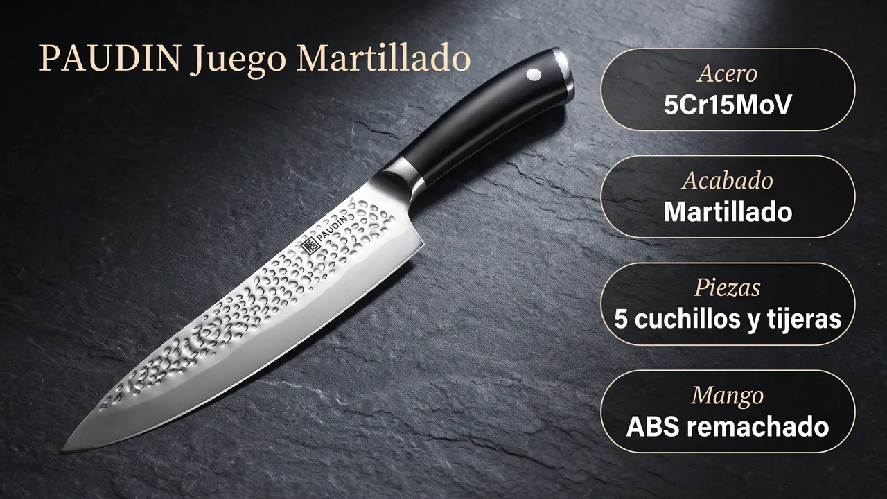 Acero 5Cr15MoV, acabado martillado y mango de ABS remachado del juego PAUDIN