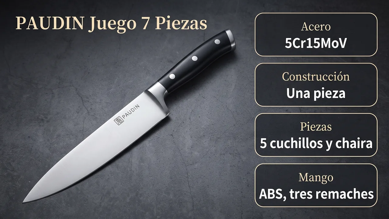 Acero 5Cr15MoV, construccion de una pieza y mango de ABS del juego PAUDIN de 7 piezas