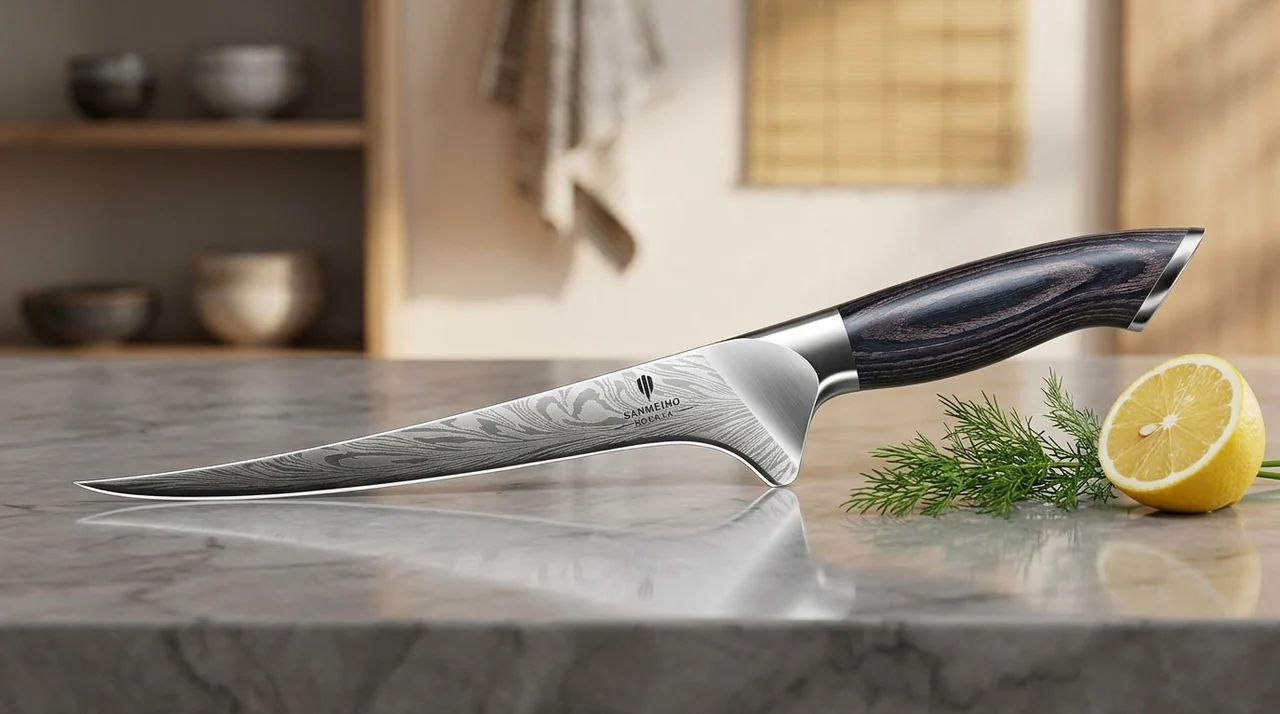 SANMEIHO Cuchillo Fileteador de Pescado (acero en polvo 63 HRC)
