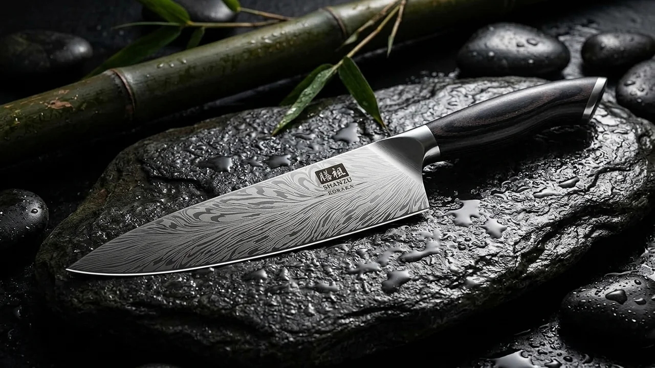 SHAN ZU Cuchillo de Chef 20 cm Acero en Polvo, 63 HRC, Mango Pakka