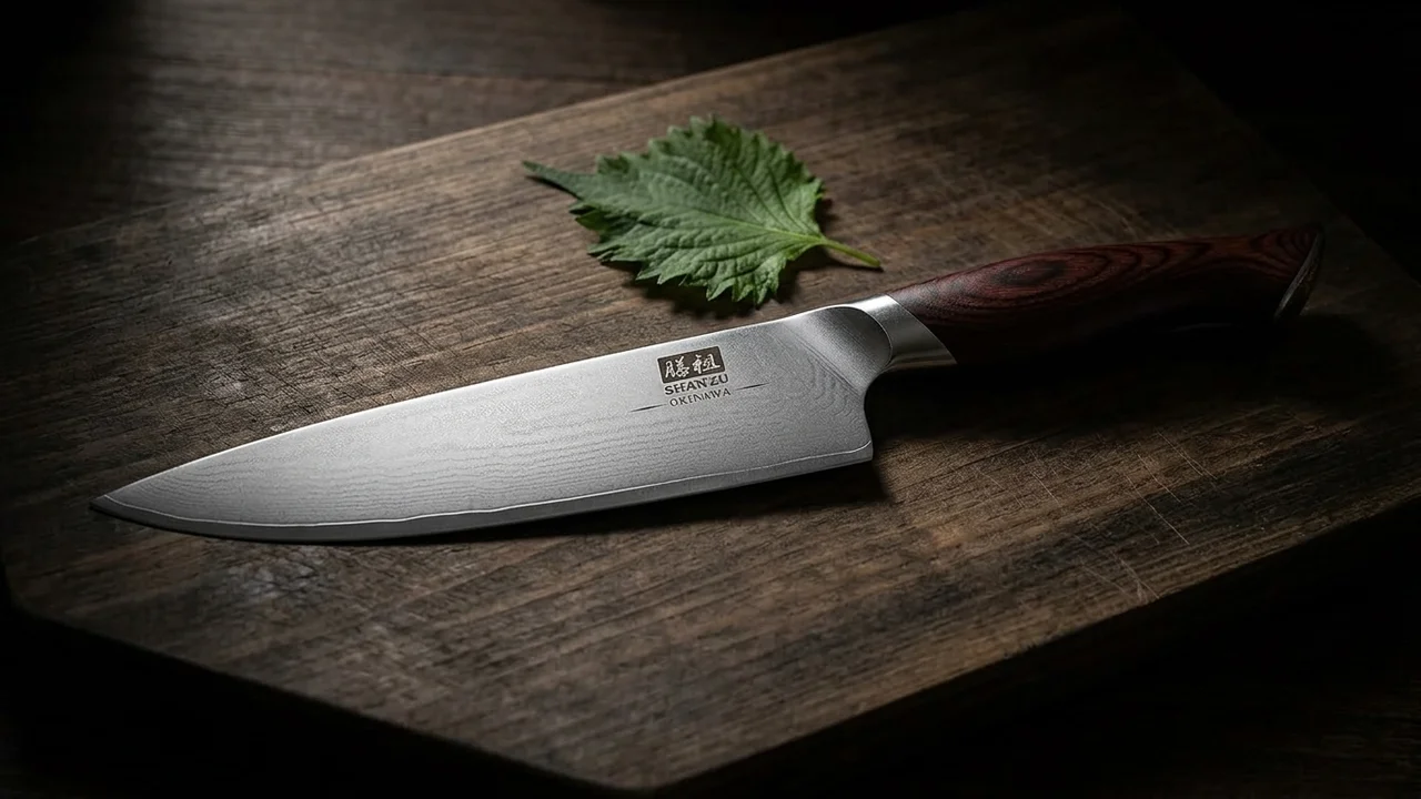 SHAN ZU Cuchillo de Chef 20 cm OKINAWA, Acero 5 Capas 10Cr15MoV, Mango Pakka Mate