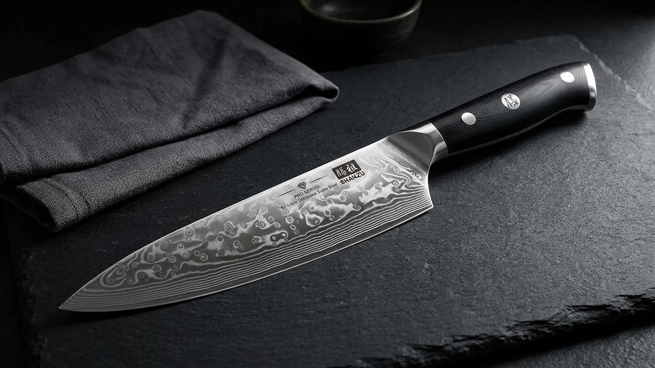 SHAN ZU Cuchillo de Chef 20 cm Damasco PRO, Núcleo 10Cr15MoV 67 Capas, Mango G10