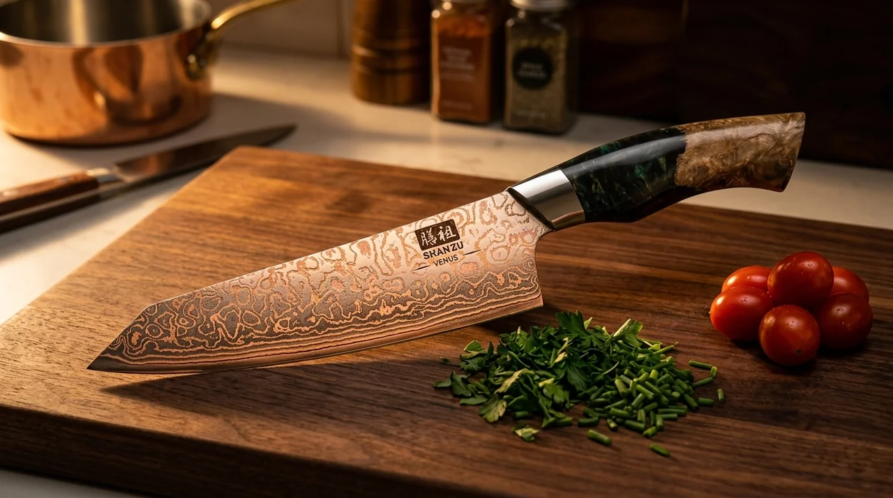 SHAN ZU Cuchillo de Chef Venus Damasco Cobre 20 cm