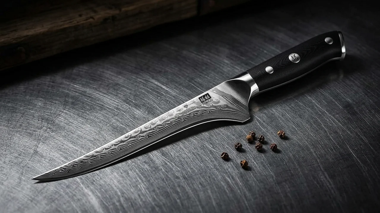 SHAN ZU Cuchillo Deshuesador / Fileteador de Pescado 18 cm Damasco PRO, 67 Capas, Mango G10
