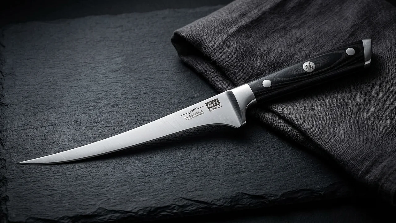 SHAN ZU Cuchillo de Filete / Deshuesador 18 cm, Acero Inoxidable Alemán 1.4116, Mango Madera