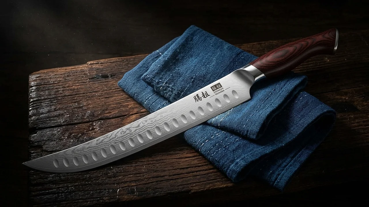 SHAN ZU Cuchillo Jamonero / Rebanar 30 cm OKINAWA, Acero 5 Capas 10Cr15MoV, Mango Pakka