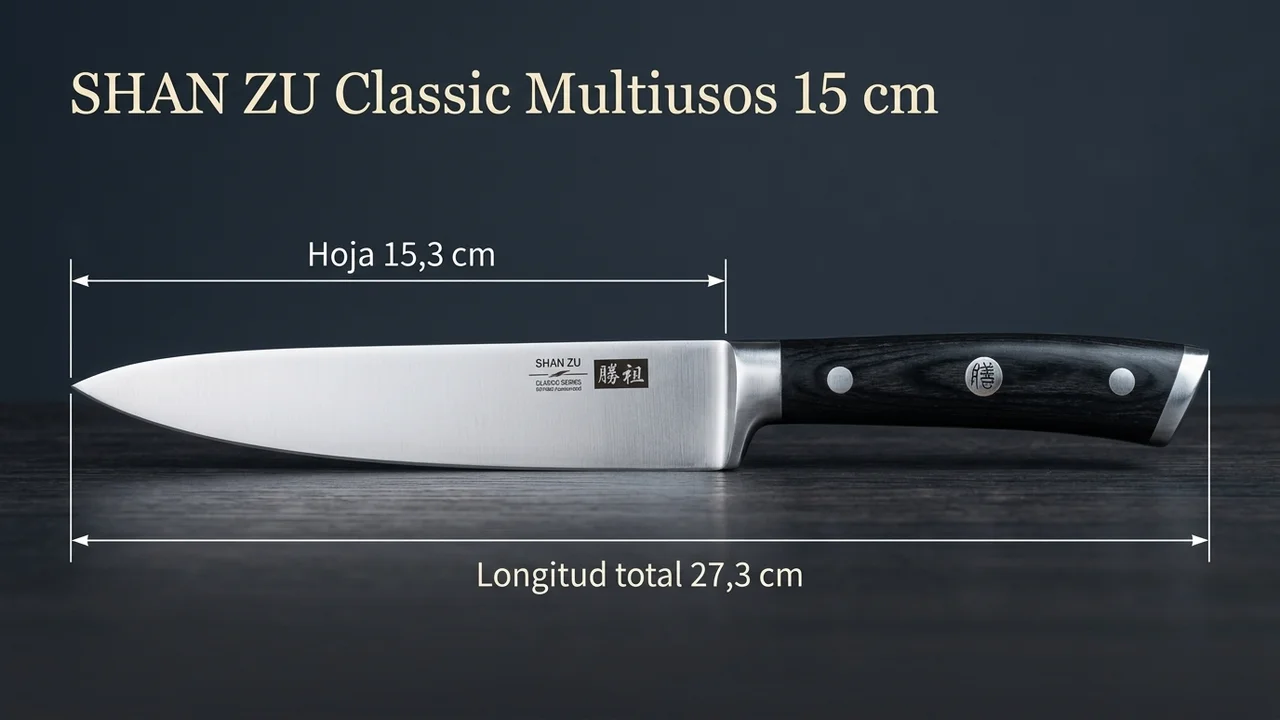 Cuchillo multiusos SHAN ZU Classic acotado: hoja de 15,3 cm y 27,3 cm de longitud total