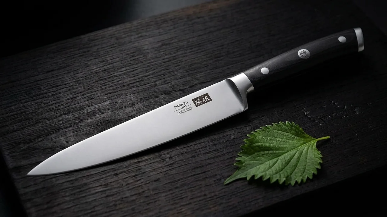 SHAN ZU Cuchillo Multiusos 15 cm, Acero Inoxidable Alemán 1.4116, Mango Madera