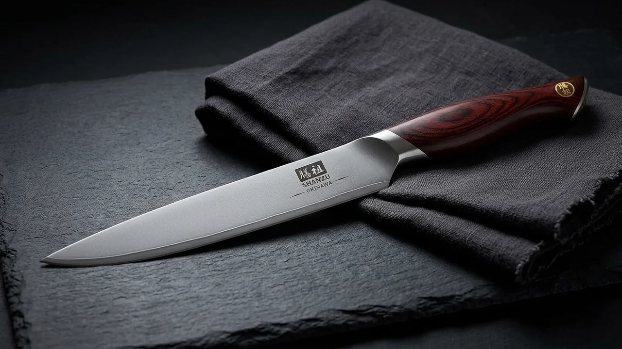 SHAN ZU Cuchillo Multiusos 15 cm OKINAWA, Acero 5 Capas 10Cr15MoV, Mango Pakka