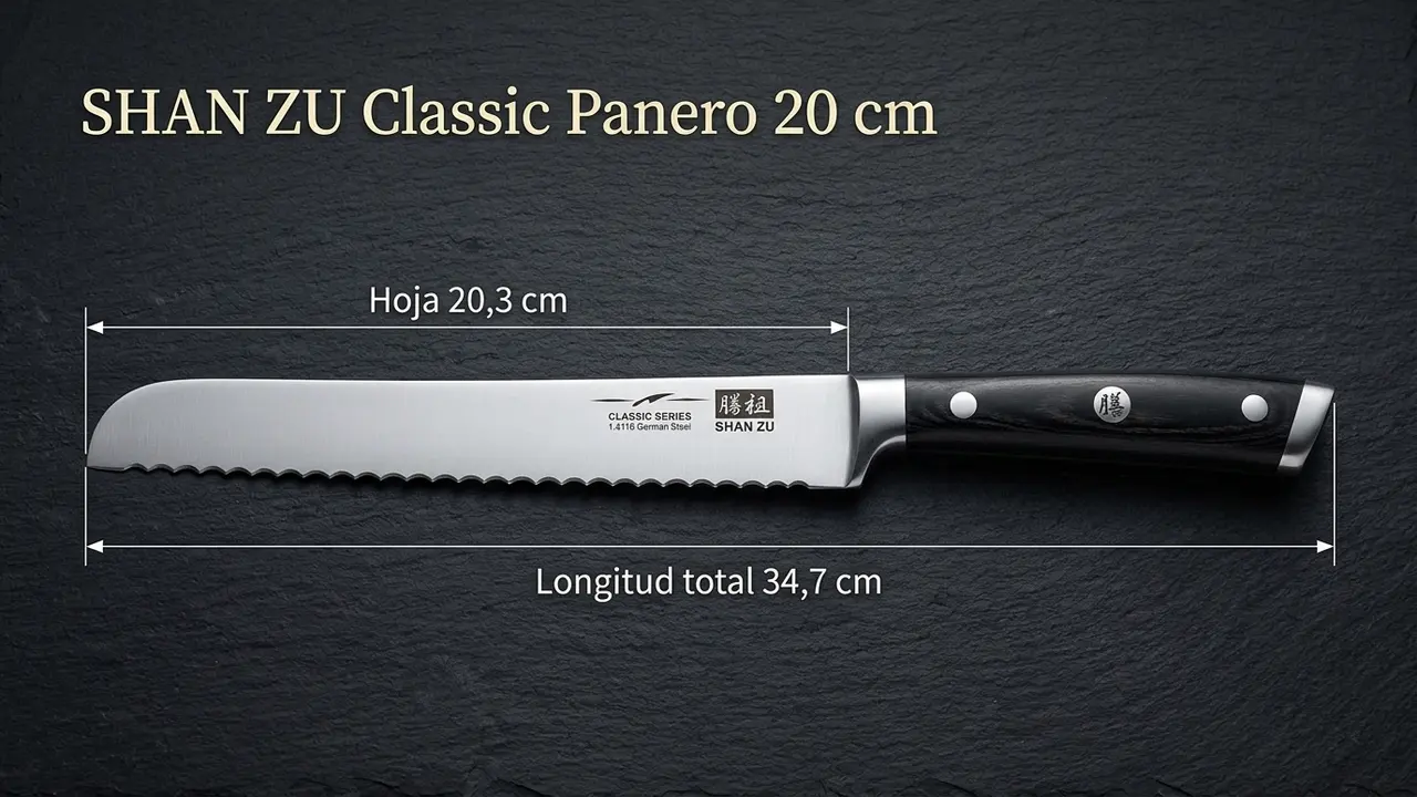 Cuchillo panero SHAN ZU Classic acotado: hoja dentada de 20,3 cm y 34,7 cm de longitud total