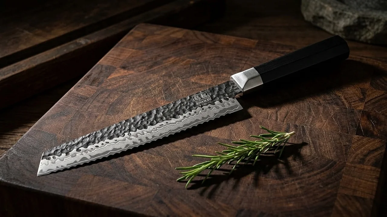 SHAN ZU Cuchillo Panero 20 cm Kurouchi, Acero 7 Capas 9Cr18MoV, Mango Octogonal G10