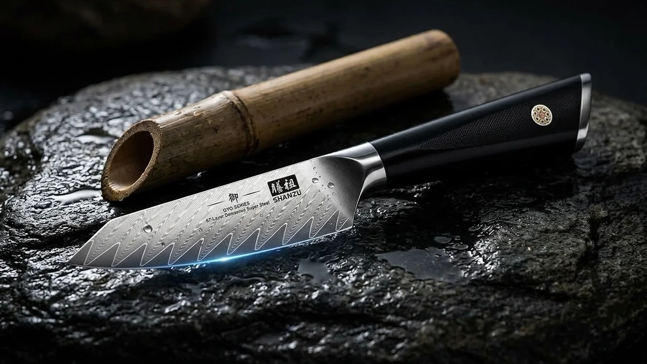 SHAN ZU Cuchillo de Fruta / Pelar 9,5 cm Damasco GYO, 67 Capas 10Cr15MoV, Mango G10