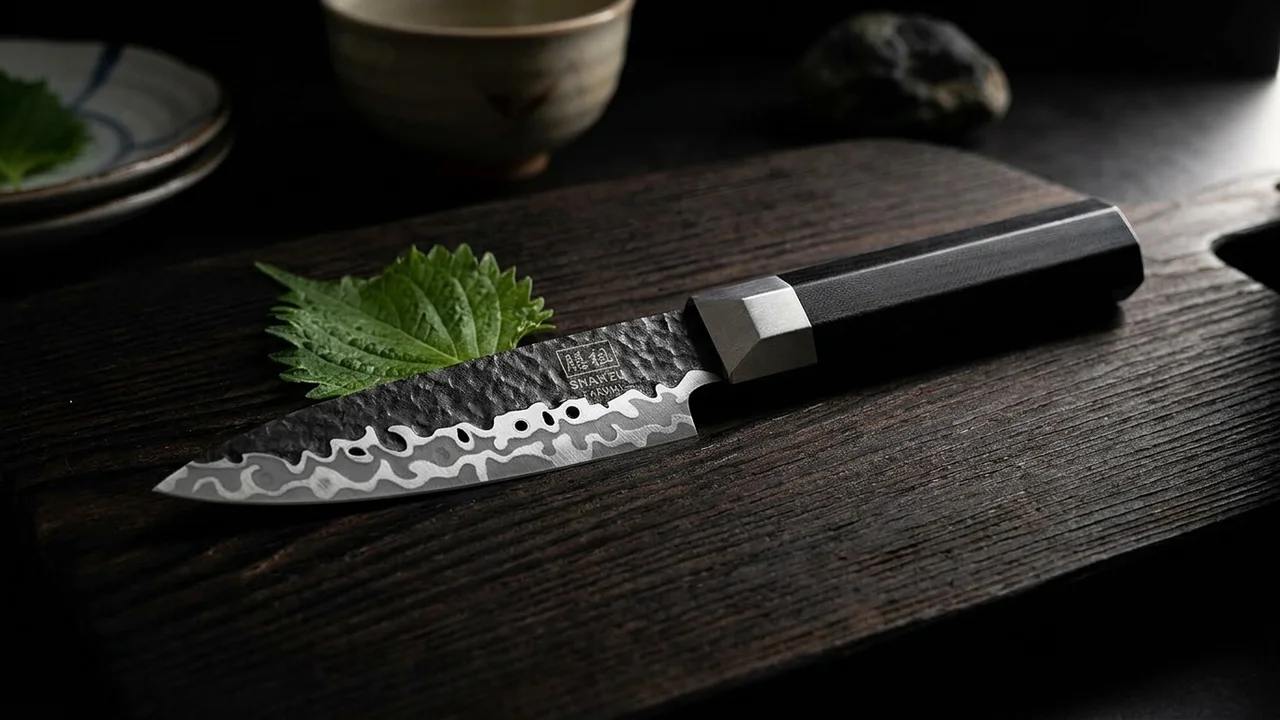 SHAN ZU Cuchillo Pelador 10 cm Kurouchi, Acero 7 Capas 9Cr18MoV, Mango Octogonal G10