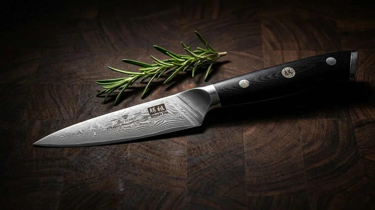 SHAN ZU Cuchillo de Pelar / Fruta 9,5 cm Damasco PRO, Núcleo 10Cr15MoV 67 Capas, Mango G10