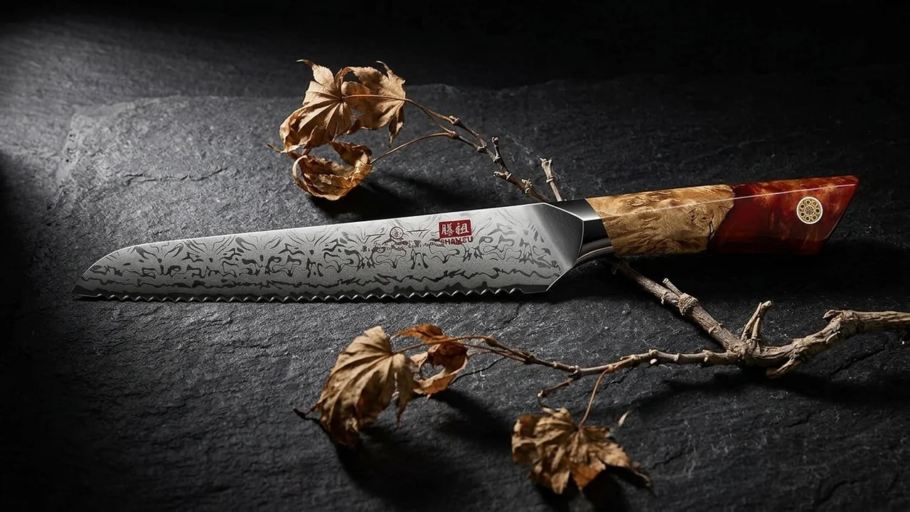 SHAN ZU Cuchillo Pelador Damasco SG2 WHITE TIGER, 91 Capas, Mango de Arce