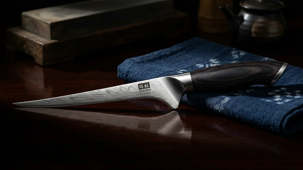 SHAN ZU Cuchillo de Pescado / Fileteador 18 cm Acero en Polvo, 63 HRC, Mango Pakka