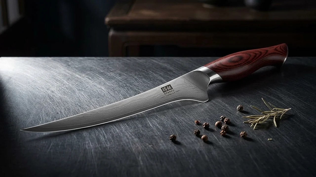 SHAN ZU Cuchillo de Pescado / Deshuesador 18 cm OKINAWA, Acero 5 Capas 10Cr15MoV, Mango Pakka Mate