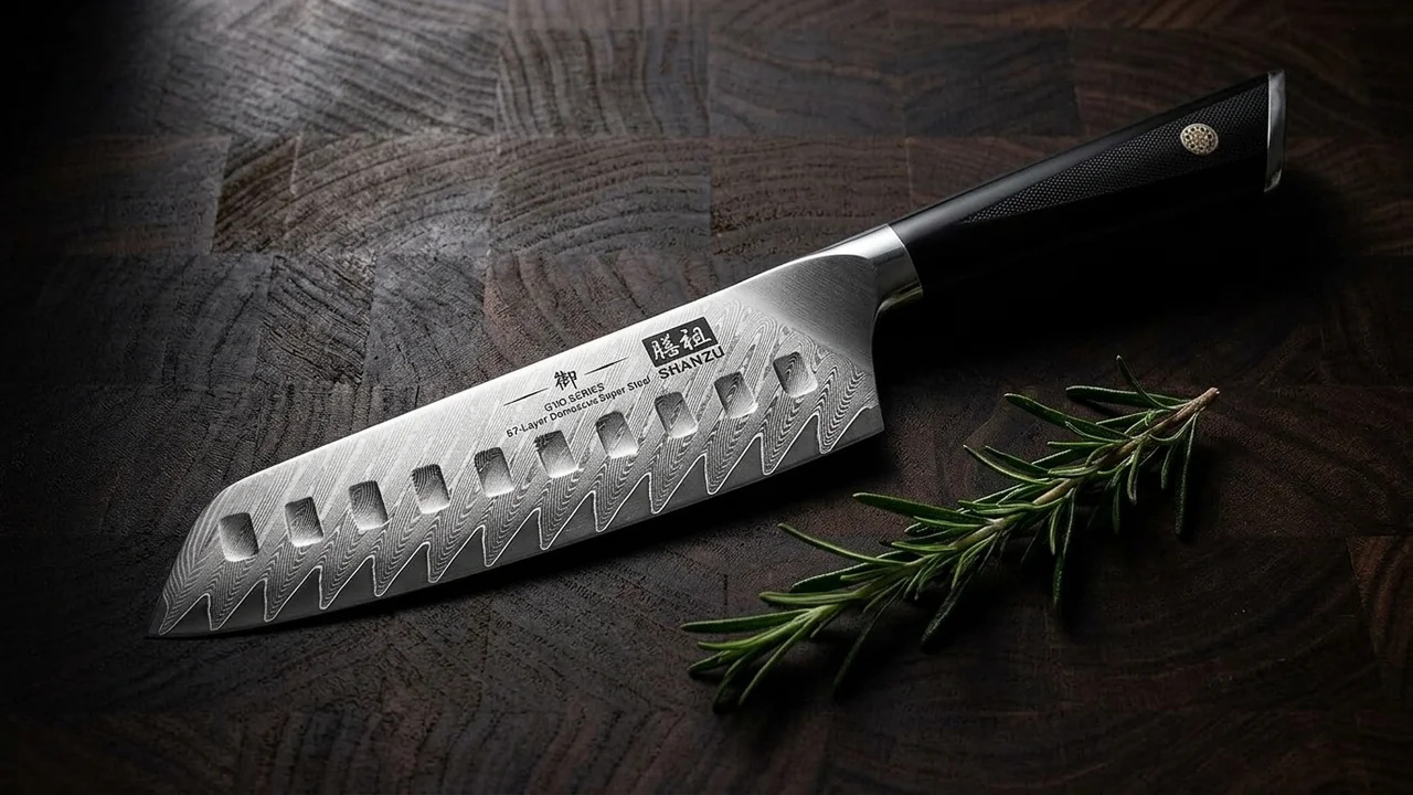 SHAN ZU Cuchillo Santoku 18 cm Damasco GYO, 67 Capas 10Cr15MoV, Mango G10