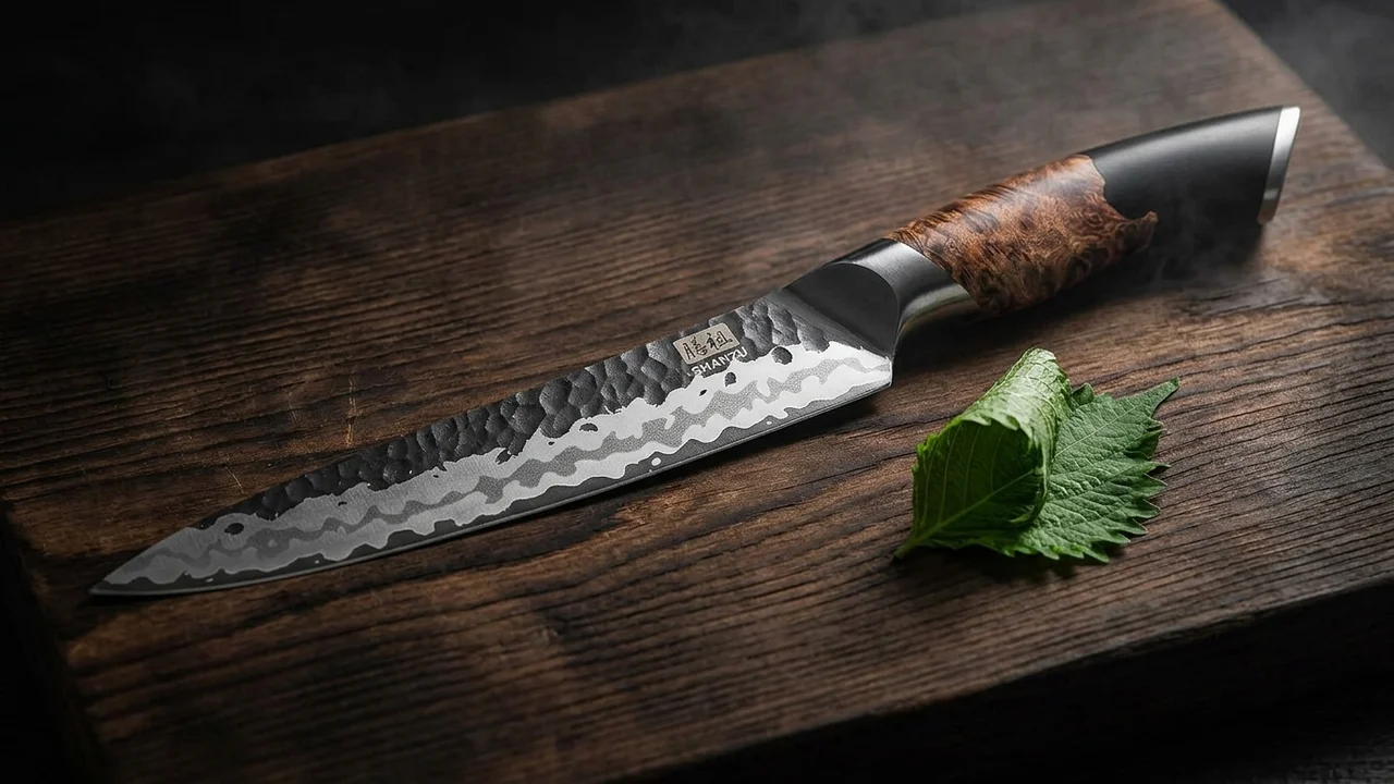SHAN ZU Cuchillo Universal / Trinchar 15 cm, Acero 7 Capas 10Cr15MoV, Mango de Arce