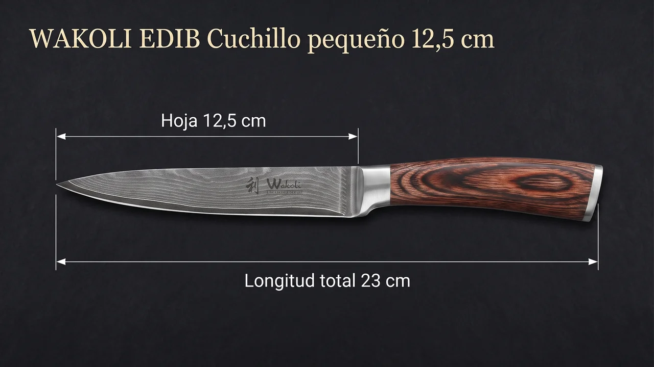 Medidas del cuchillo pequeno WAKOLI EDIB: hoja de 12,5 cm y 23 cm de longitud total