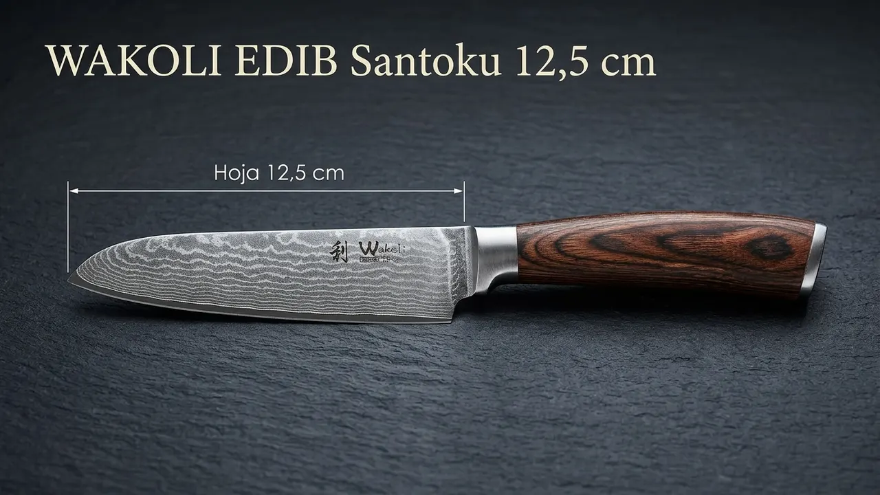 Santoku pequeño WAKOLI EDIB acotado: hoja de damasco VG-10 de 12,5 cm y mango de pakkawood